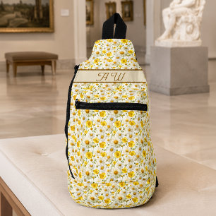 Sac À Bandoulière Motif Fleurs Jaunes Sauvages Monogramme Nom