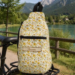 Sac À Bandoulière Motif Fleurs Jaunes Sauvages Monogramme Nom