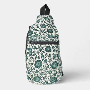 Sac À Bandoulière Motif floral chinois sarcelle et blanc vintage