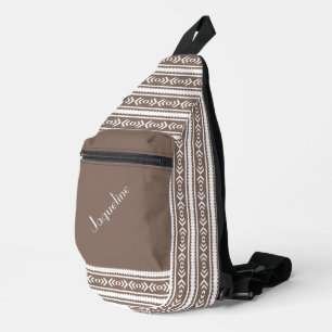 Sac À Bandoulière Motif Navajo en Brown et blanc