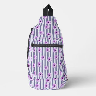 Sac À Bandoulière motif rayé avec marguerites violettes
