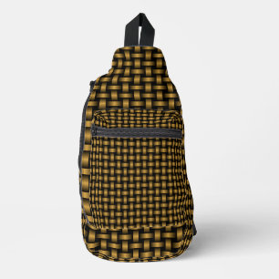 Sac À Bandoulière Motif Tissé Noir Orange