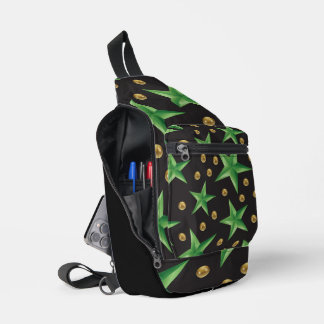 SAC À BANDOULIÈRE NOIR AVEC ÉTOILES VERTES & POIS D'OR