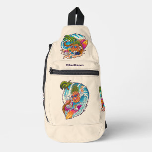 Sac À Bandoulière Nom personnalisé et couleur de surf ananas
