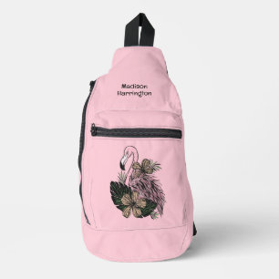 Sac À Bandoulière Nom personnalisé et couleur Flamant rose rose
