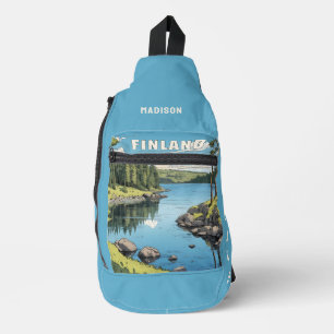 Sac À Bandoulière Nom personnalisé et texte Finlande Nature Illustra