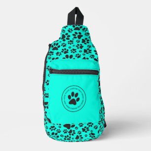 Sac À Bandoulière Pattes de chien noir et blanc à pois sur fond cyan