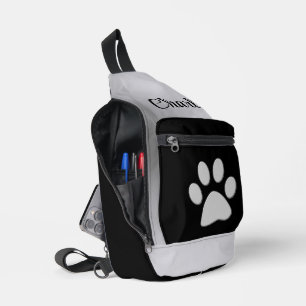 Sac À Bandoulière Paw Chien Argent sur arrière - plan noir
