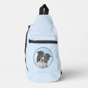 Sac À Bandoulière Peinture de Border Collie Chien Noir et Blanc à Po