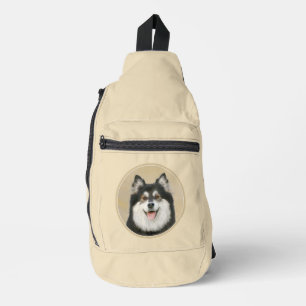 Sac À Bandoulière Peinture de Lappishund finnois Chien noir et feu A