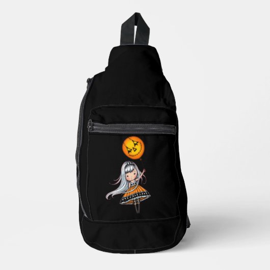 Sac À Bandoulière Petite fille d'Halloween et ballon Citrouille (Recto)