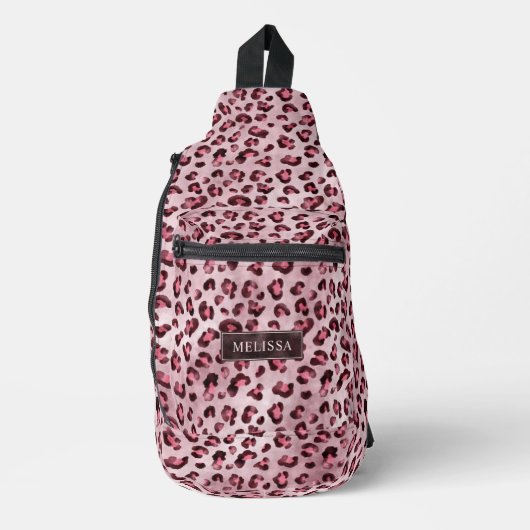 Sac À Bandoulière Pink Leopard Animal Print With Faux Foil And Name (Recto)