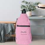 Sac À Bandoulière Pink name monogram<br><div class="desc">A light pink background,  black and golden text.  
Personalize and add your first name,  monogram initials and full name.</div>