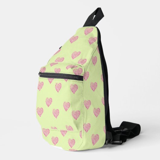 Sac À Bandoulière Pink oodle lines hearts on green (Coin droit)