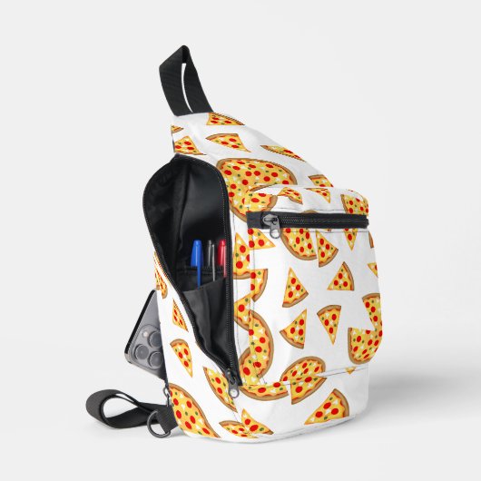 Sac À Bandoulière Pizza et tranches de cool motif sur blanc (Ouvrir)