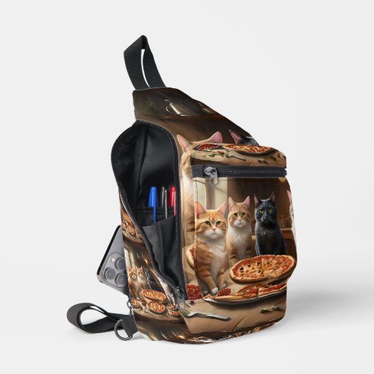 Sac À Bandoulière "Pizza Paw-ty : Quatre Chats Creusent !" (Ouvrir)