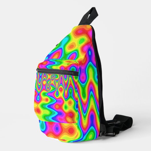 Sac À Bandoulière Psychedelic Sling Backpack with Neon Swirl Pattern (Coin droit)