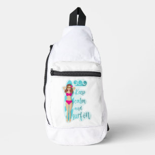 Sac À Bandoulière Restez calme et surf sur la brunette fille Carte