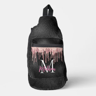 Sac À Bandoulière Rose chic noir goutte à goutte monogramme imprimé