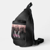 Sac À Bandoulière Rose chic noir goutte à goutte monogramme imprimé (Coin droit)