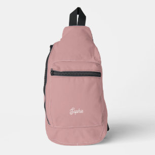 Sac À Bandoulière Rose Poussiéreux Votre Nom en Script Rétro