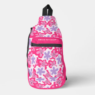 Sac À Bandoulière Rose Violet Floral Personnalisé Nom
