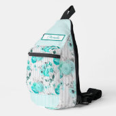 Sac À Bandoulière Roses bleu turquoise, Gris et Monogramme (Coin droit)