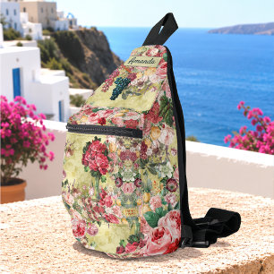Sac À Bandoulière Roses chic vintage shabby et vase imprimé jaune