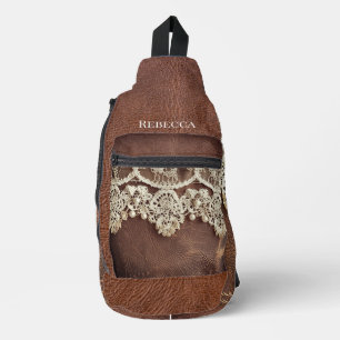 Sac À Bandoulière Russe en cuir occidental et dentelle antique