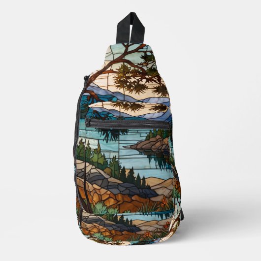 Sac À Bandoulière Rustic mountain range landscape stain glass  (Recto)