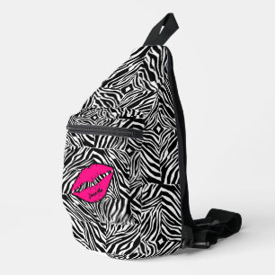 Sac À Bandoulière Simple Zèbre avec lèvres roses Personnalisé