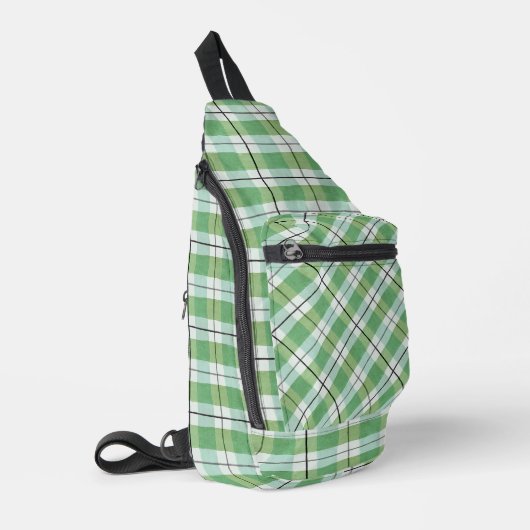 Sac À Bandoulière Tartan vert et blanc (Coin gauche)