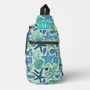 Sac À Bandoulière Tons De Coquillages Bleus Et Motif D'Écre