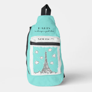 Sac À Bandoulière Tour Eiffel Illustration personnalisée nom & texte