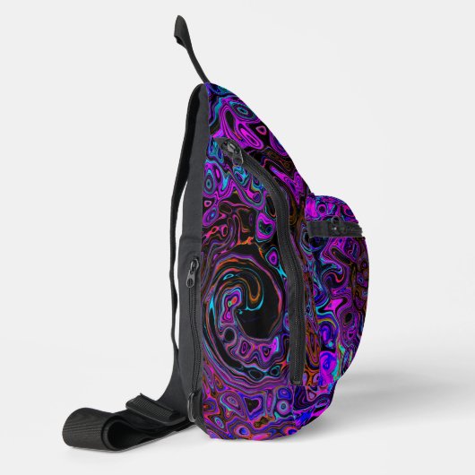Sac À Bandoulière Trippy Black et Magenta Retro Liquid Swirl (Gauche)