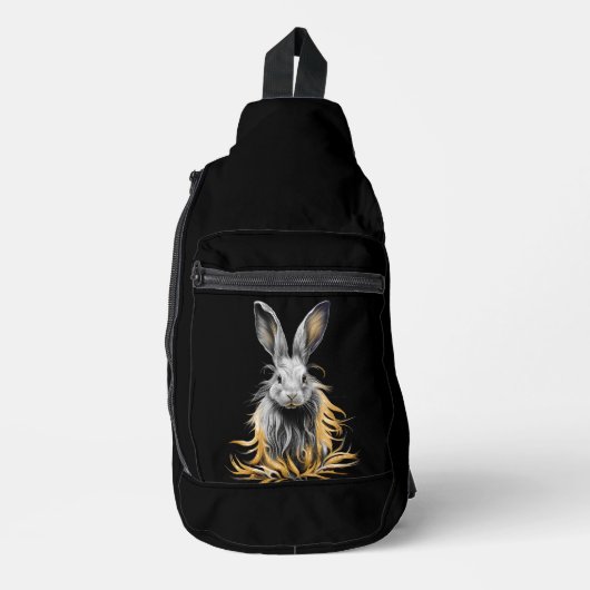 Sac À Bandoulière Un lapin gris génial en feu (Recto)