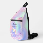 Sac À Bandoulière Unicorne nom monogramme rose holographique (Coin droit)