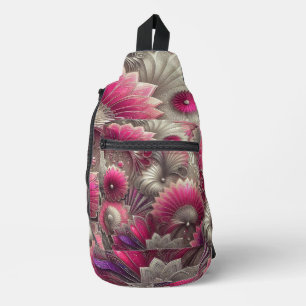 Sac À Bandoulière Ventilateurs Art nouveau rose et argent