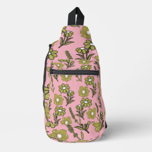 Sac À Bandoulière Vert rose rétro Y2K Funky Hippie Flower Motif