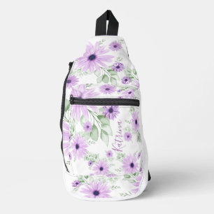 Sac À Bandoulière Vert violet personnalisé, Fleurs aquarelles