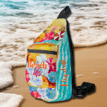 Sac À Bandoulière Vie de plage personnalisée<br><div class="desc">Votre prénom sur le côté de ce sac à voile personnalisé avec un motif amusant de parasols de plage colorés,  des vagues sur une plage de sable,  des baigneurs,  et un surfeur avec "Beach Life" sur la police. Créez-vous pour vous-même ou offrez-en un cadeau. CORRESPONDANCE d'objets dans notre collection.</div>