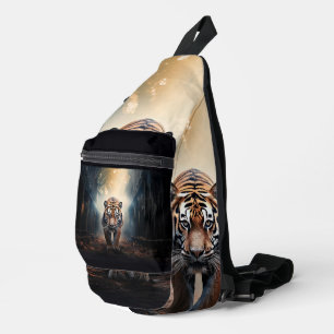 Sac À Bandoulière Vieux tigre noir et orange dans une forêt surréali