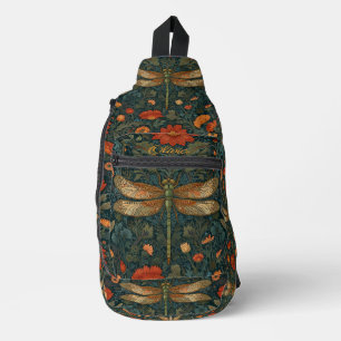 Sac À Bandoulière Vintage dragonfly orange floral vert boho chic