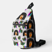 Sac À Bandoulière Whimsical Boho Owl & Tropical Monstera Leaf (Coin droit)