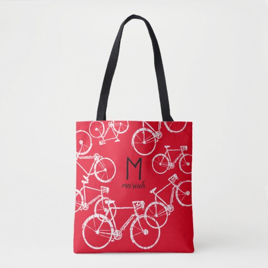 sac à bicyclettes . blanc graphique vélos sur roug (Devant)