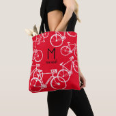 sac à bicyclettes . blanc graphique vélos sur roug (De près)