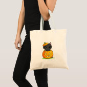 Sac à bonbons d'halloween - chat dans citrouille tote bag (Voorkant (product))