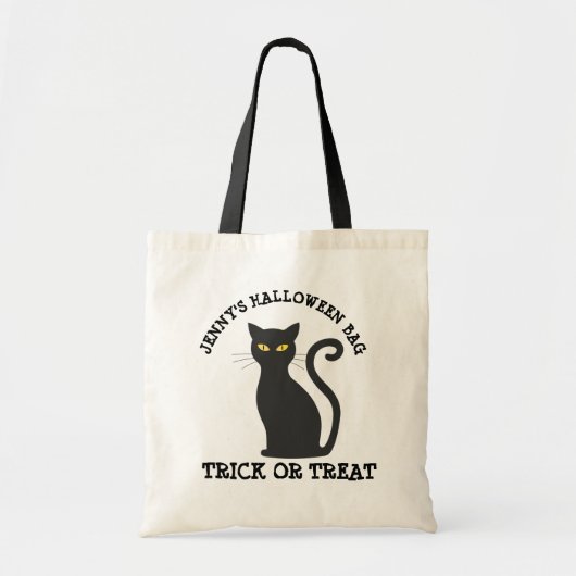 Sac à bonbons pour chat noir personnalisé Hallowee (Devant)