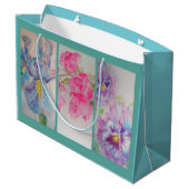 Sac à cadeau aquarelle turquoise Fleurs d'Amour (Dos Angle)