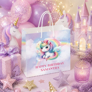 Sac à cadeau d'anniversaire de fille licorne paste